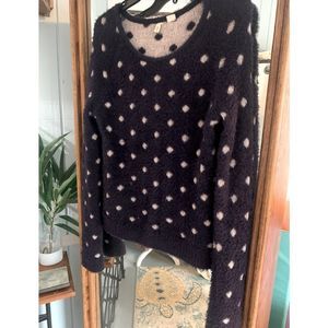 Anthropologie Moth fuzzy preppy polka dot sweater size M